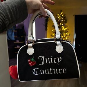 Juicy Couture Black and White Satchel with Strawberry Accent